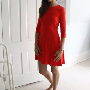 Red Sandro Dress with Mid Length Sleeves Open Back